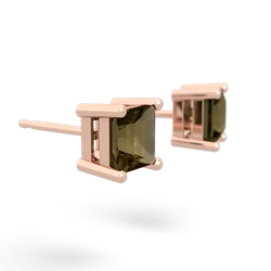 Smoky Quartz 5Mm Princess Cut Stud 14K Rose Gold earrings E1789