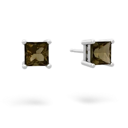 Smoky Quartz 5Mm Princess Cut Stud 14K White Gold earrings E1789