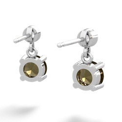 Smoky Quartz Diamond Drop 6Mm Round 14K White Gold earrings E1986