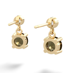 Smoky Quartz Diamond Drop 6Mm Round 14K Yellow Gold earrings E1986