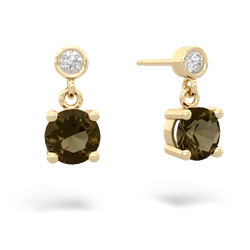 Smoky Quartz Diamond Drop 6Mm Round 14K Yellow Gold earrings E1986