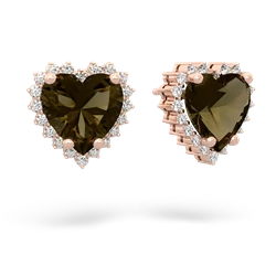 Smoky Quartz Sparkling Halo Heart 14K Rose Gold earrings E0391