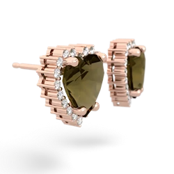 Smoky Quartz Sparkling Halo Heart 14K Rose Gold earrings E0391