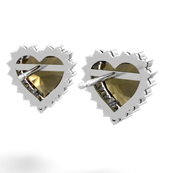 Smoky Quartz Sparkling Halo Heart 14K White Gold earrings E0391