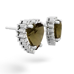 Smoky Quartz Sparkling Halo Heart 14K White Gold earrings E0391