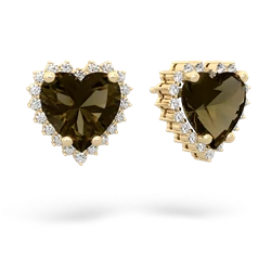 Smoky Quartz Sparkling Halo Heart 14K Yellow Gold earrings E0391