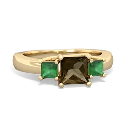 Smoky Quartz Three Stone Trellis 14K Yellow Gold ring R4015