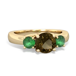 Smoky Quartz Three Stone Round Trellis 14K Yellow Gold ring R4018