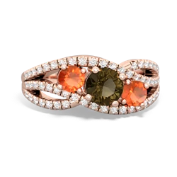 Smoky Quartz Three Stone Aurora 14K Rose Gold ring R3080