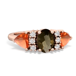 Smoky Quartz Antique Style Three Stone 14K Rose Gold ring R2186