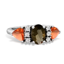 Smoky Quartz Antique Style Three Stone 14K White Gold ring R2186