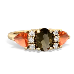 Smoky Quartz Antique Style Three Stone 14K Yellow Gold ring R2186