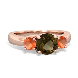 Smoky Quartz Three Stone Round Trellis 14K Rose Gold ring R4018