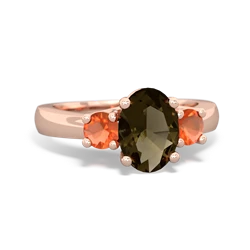 Smoky Quartz Three Stone Oval Trellis 14K Rose Gold ring R4024