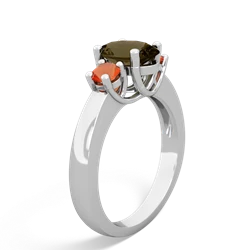 Smoky Quartz Three Stone Oval Trellis 14K White Gold ring R4024