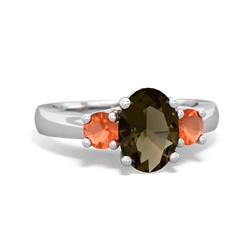 Smoky Quartz Three Stone Oval Trellis 14K White Gold ring R4024