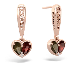 Smoky Quartz Filligree Heart 14K Rose Gold earrings E5070