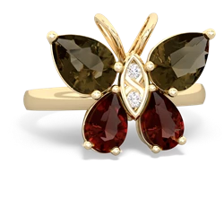 Smoky Quartz Butterfly 14K Yellow Gold ring R2215