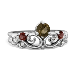 Smoky Quartz Crown Keepsake 14K White Gold ring R5740