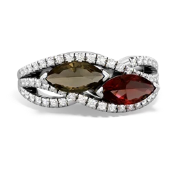 Smoky Quartz Diamond Rivers 14K White Gold ring R3070