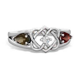 Smoky Quartz Hearts Intertwined 14K White Gold ring R5880