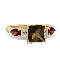 Smoky Quartz 6Mm Princess Eternal Embrace Engagement 14K Yellow Gold ring C2002