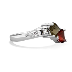 Smoky Quartz Snuggling Hearts 14K White Gold ring R2178