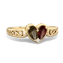 Smoky Quartz Filligree 'One Heart' 14K Yellow Gold ring R5070