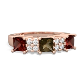 Smoky Quartz Three Stone Diamond Cluster 14K Rose Gold ring R2592