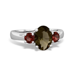 Smoky Quartz Three Stone Oval Trellis 14K White Gold ring R4024