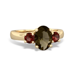 Smoky Quartz Three Stone Oval Trellis 14K Yellow Gold ring R4024