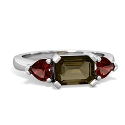 Smoky Quartz Three Stone 14K White Gold ring R5235