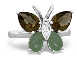 Smoky Quartz Butterfly 14K White Gold ring R2215