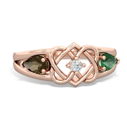 Smoky Quartz Hearts Intertwined 14K Rose Gold ring R5880