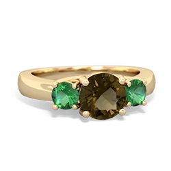 Smoky Quartz Three Stone Round Trellis 14K Yellow Gold ring R4018