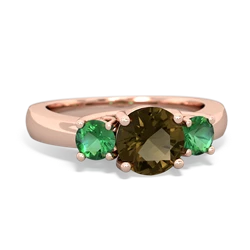 Smoky Quartz Three Stone Round Trellis 14K Rose Gold ring R4018