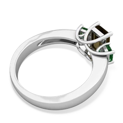 Smoky Quartz Three Stone Emerald-Cut Trellis 14K White Gold ring R4021
