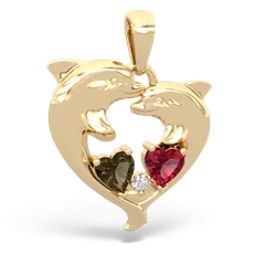 Smoky Quartz Dolphin Heart 14K Yellow Gold pendant P5820