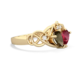 Smoky Quartz 'One Heart' Celtic Knot Claddagh 14K Yellow Gold ring R5322