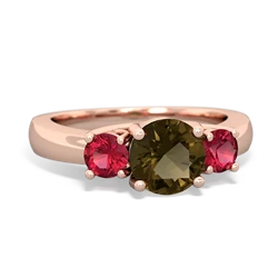 Smoky Quartz Three Stone Round Trellis 14K Rose Gold ring R4018