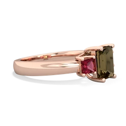 Smoky Quartz Three Stone Emerald-Cut Trellis 14K Rose Gold ring R4021