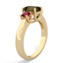 Smoky Quartz Three Stone Emerald-Cut Trellis 14K Yellow Gold ring R4021