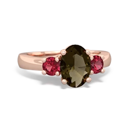 Smoky Quartz Three Stone Oval Trellis 14K Rose Gold ring R4024