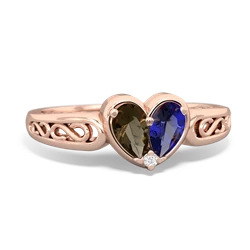 Smoky Quartz Filligree 'One Heart' 14K Rose Gold ring R5070