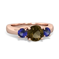 Smoky Quartz Three Stone Round Trellis 14K Rose Gold ring R4018