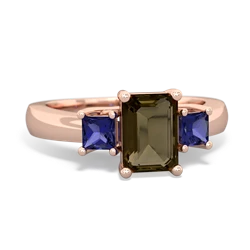 Smoky Quartz Three Stone Emerald-Cut Trellis 14K Rose Gold ring R4021