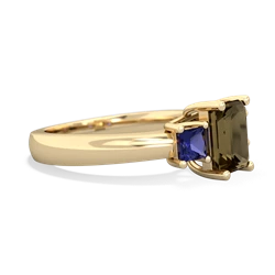 Smoky Quartz Three Stone Emerald-Cut Trellis 14K Yellow Gold ring R4021