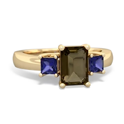 Smoky Quartz Three Stone Emerald-Cut Trellis 14K Yellow Gold ring R4021