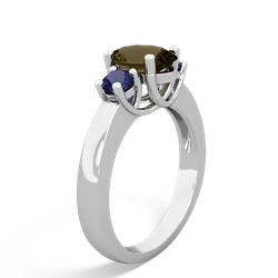 Smoky Quartz Three Stone Oval Trellis 14K White Gold ring R4024