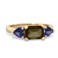 Smoky Quartz Three Stone 14K Yellow Gold ring R5235